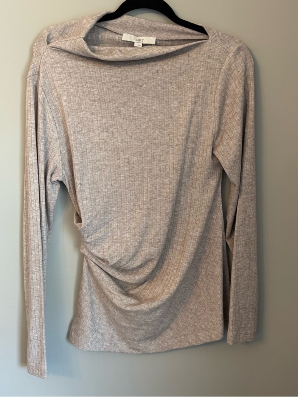 LOFT Long Sleeve Ribbed Top in Taupe Heather